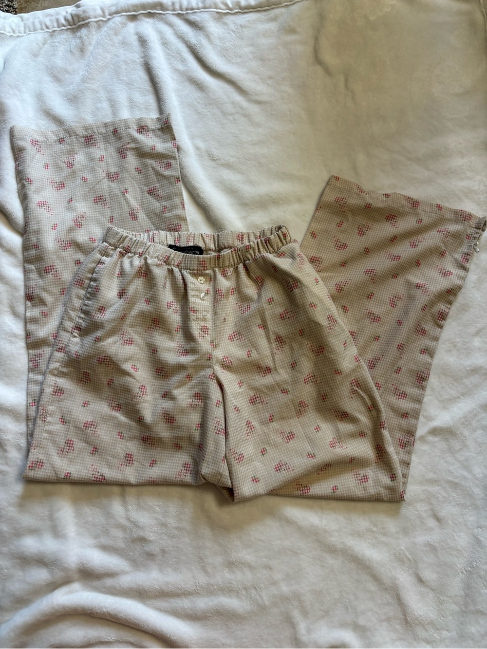 Cozy Cream Pajama Pants with Pink Floral Print